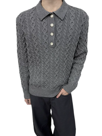 Chunky Cable Knit Polo Sweater