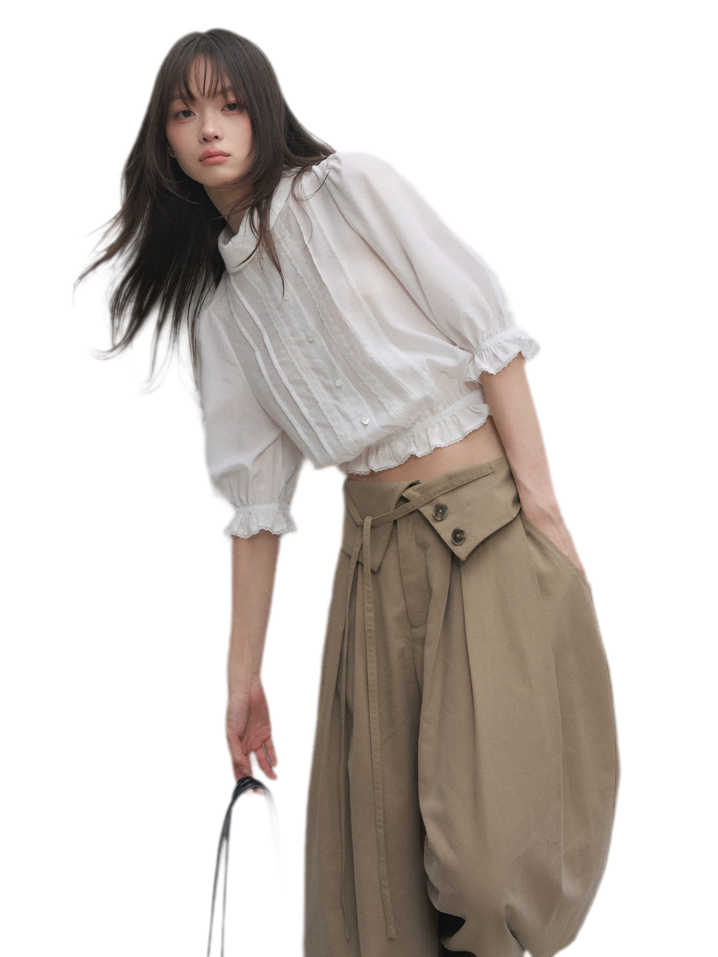 Lyocell Ruffle Cropped Blouse