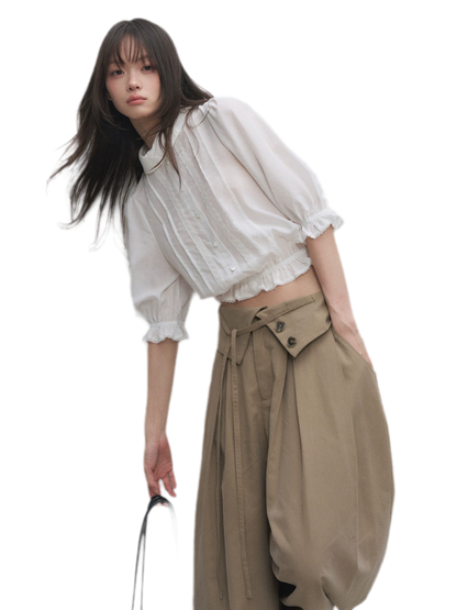 Lyocell Ruffle Cropped Blouse