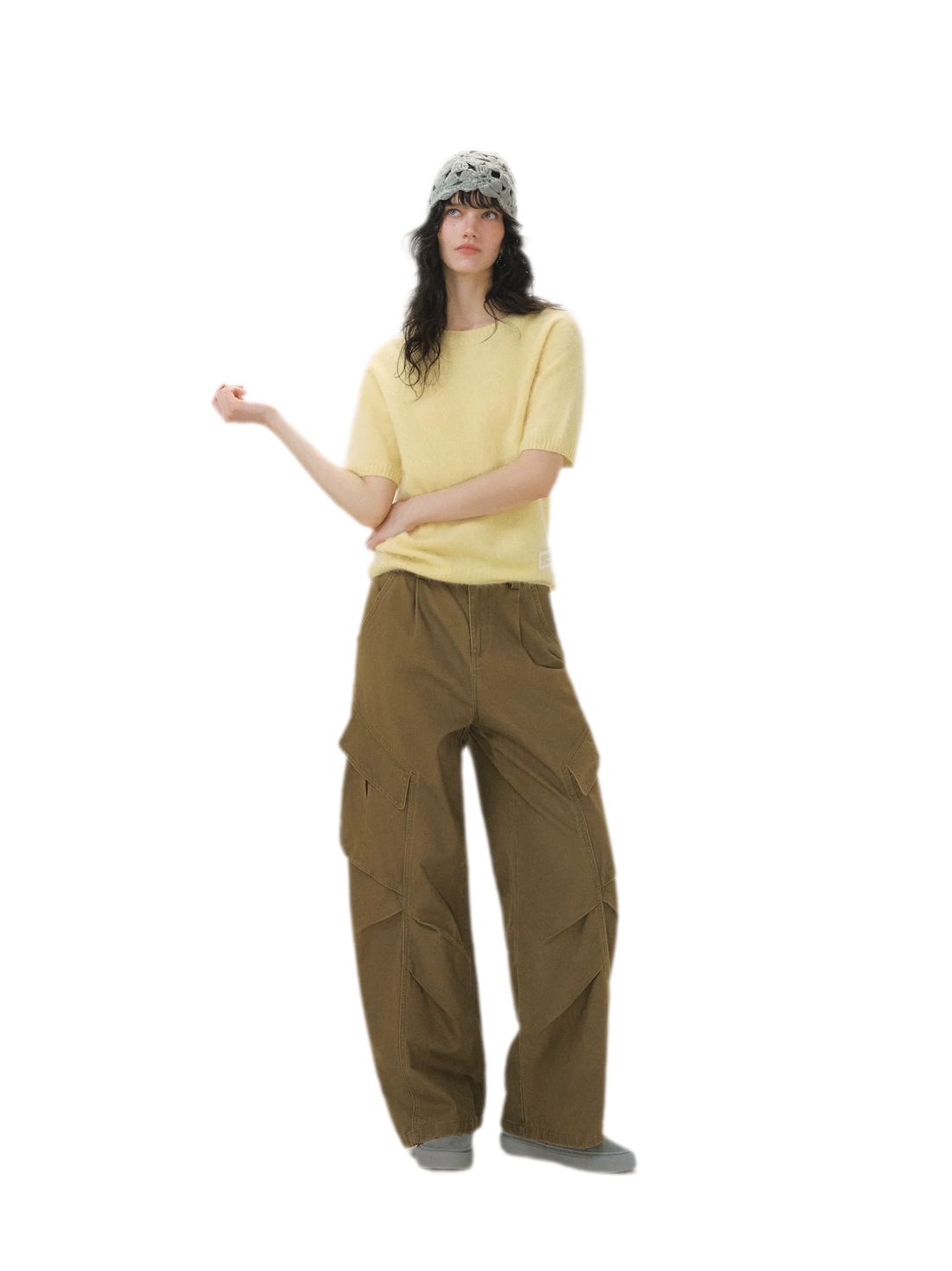 Pleated Wide-Leg Cargo Jeans