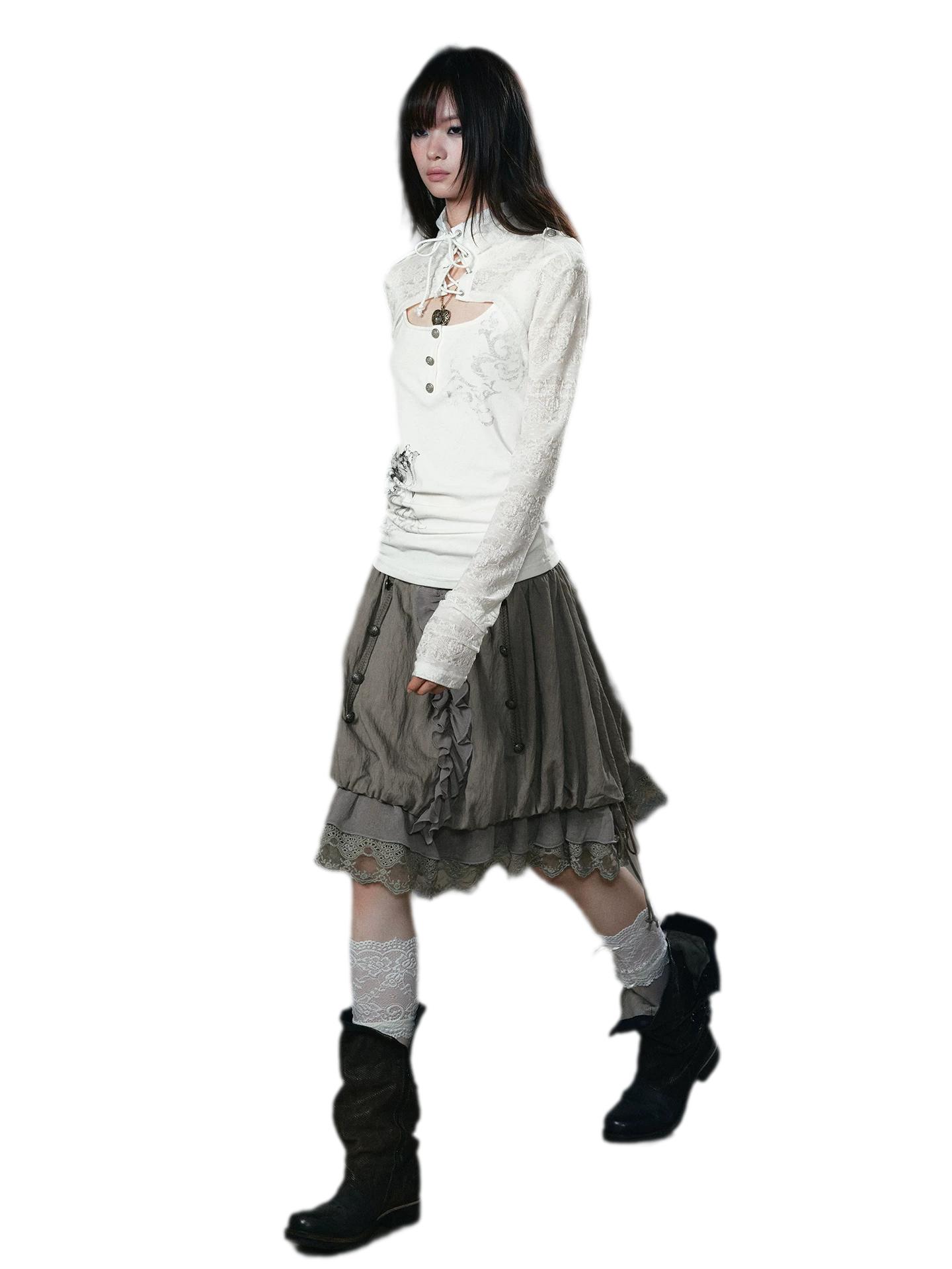 Lace Patchwork Bubble Skirt