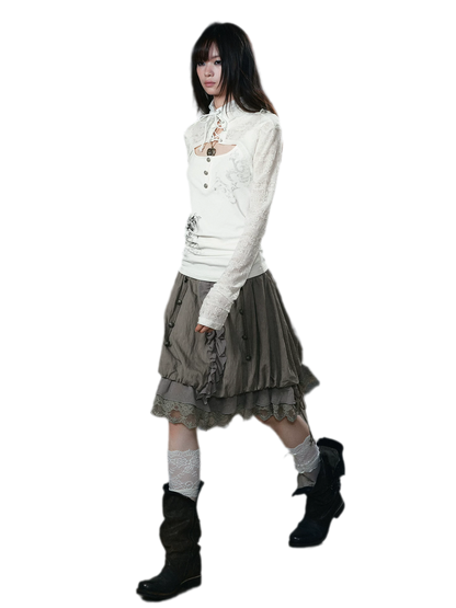 Lace Patchwork Bubble Skirt