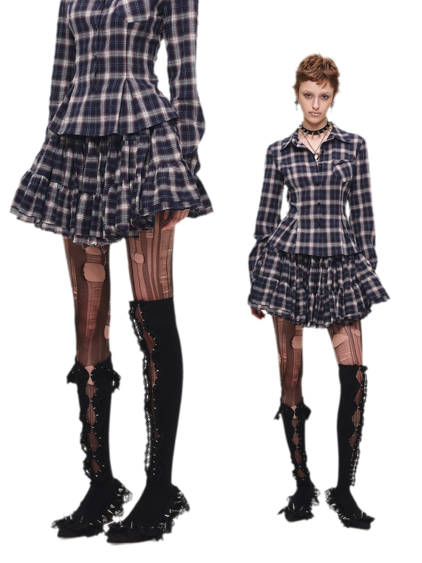 Plaid Tiered Skirt Set