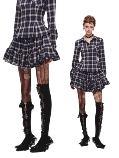 Plaid Tiered Skirt Set