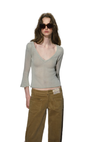 Sheer Bell Sleeve Knit Top