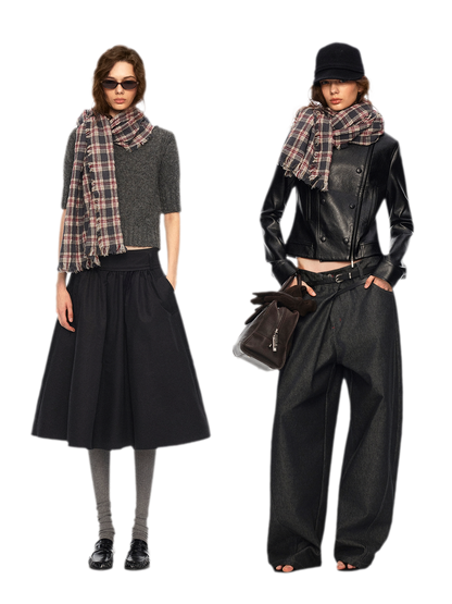 Wool Plaid Fringed Scarf