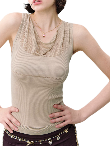 Cowl Mesh Knit Tank