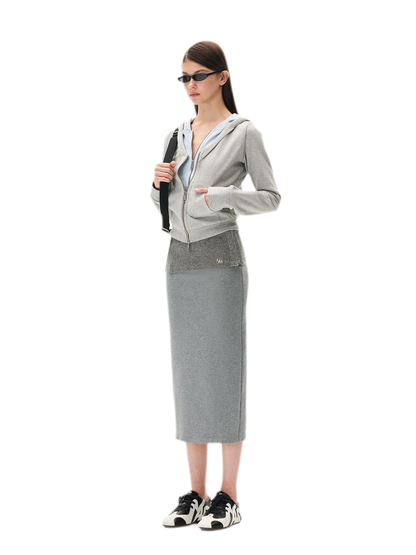 Textured Wrap Waist Mid Skirt