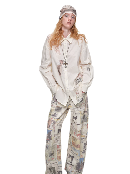 Pantalon en toile imprimé à jambes larges