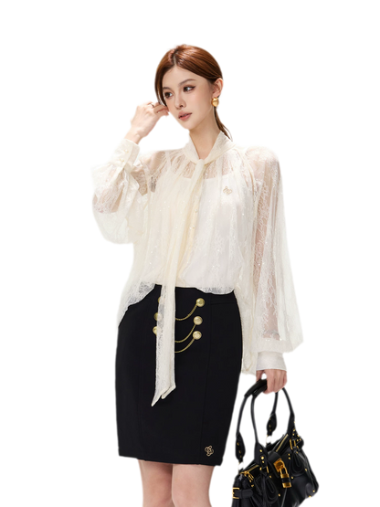 Sequin Lace Ribbon Blouse