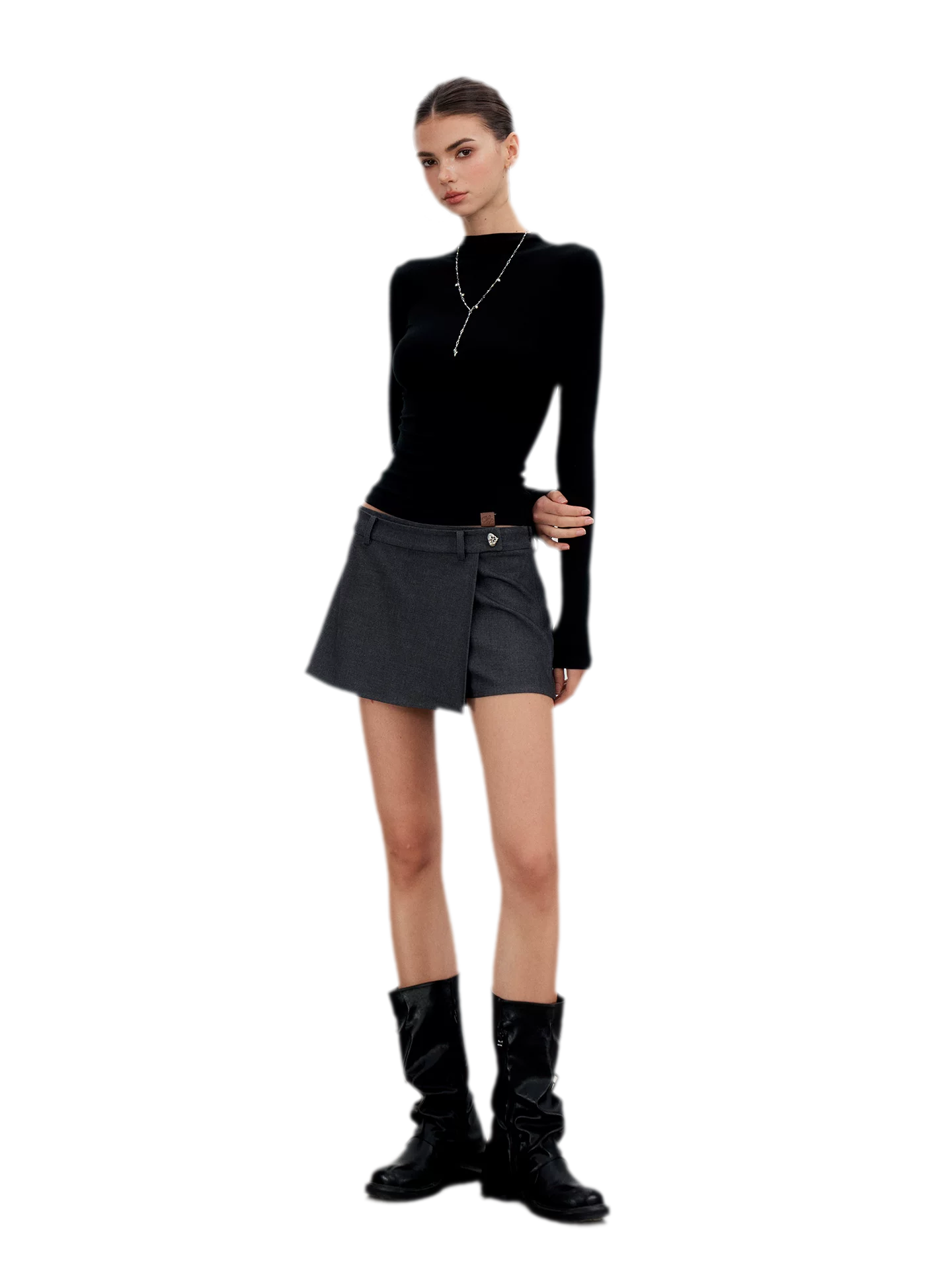 Tailored Irregular Faux Two-Piece Skort