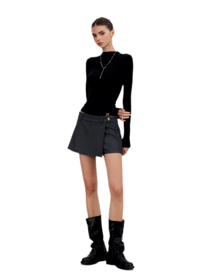 Tailored Irregular Faux Two-Piece Skort