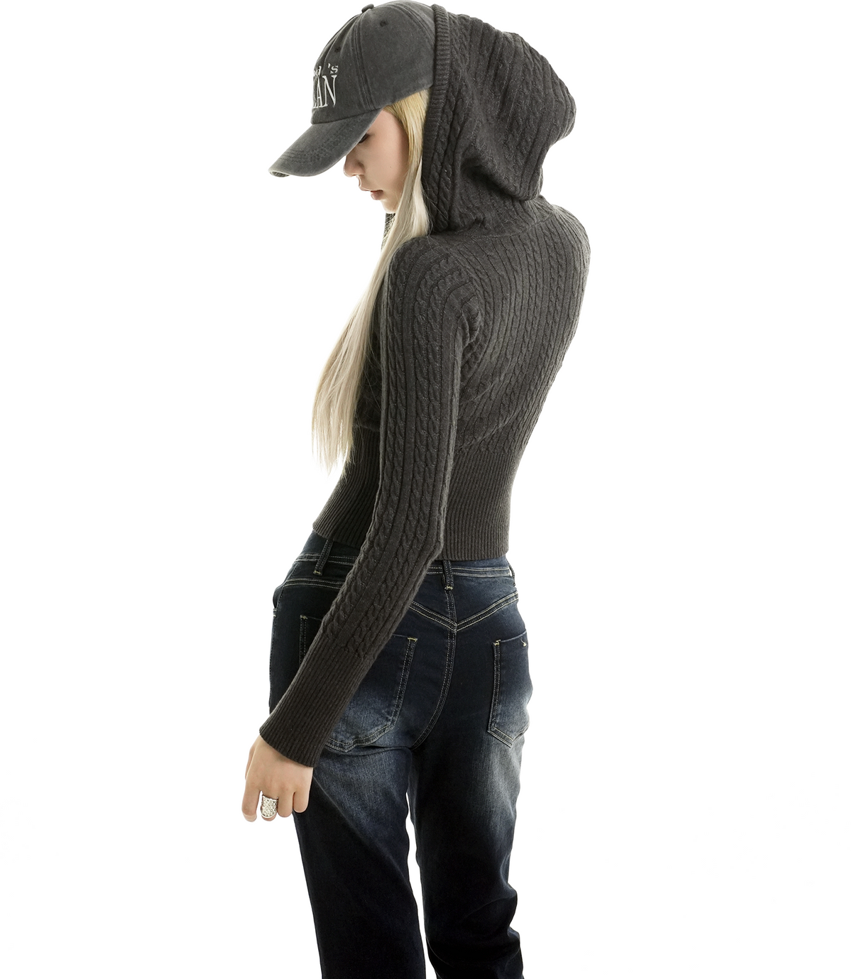 Cable-Knit Cropped Hooded Cardigan