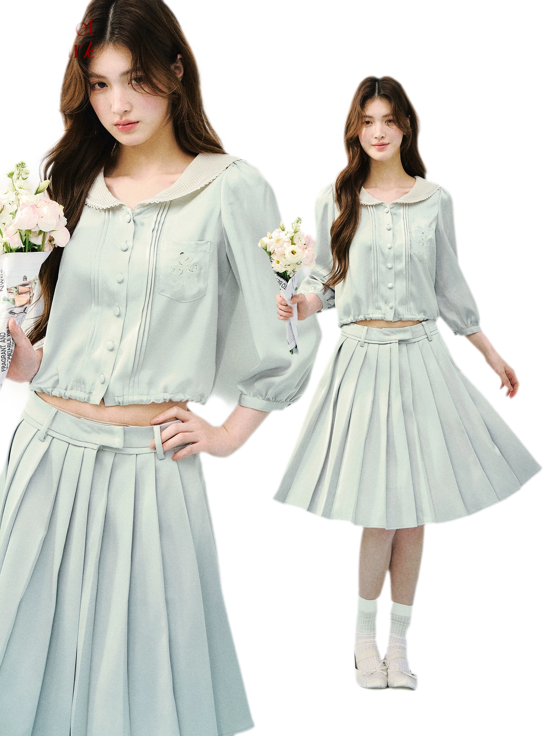 Mint Chronicle Navy Collar Embroidered Set