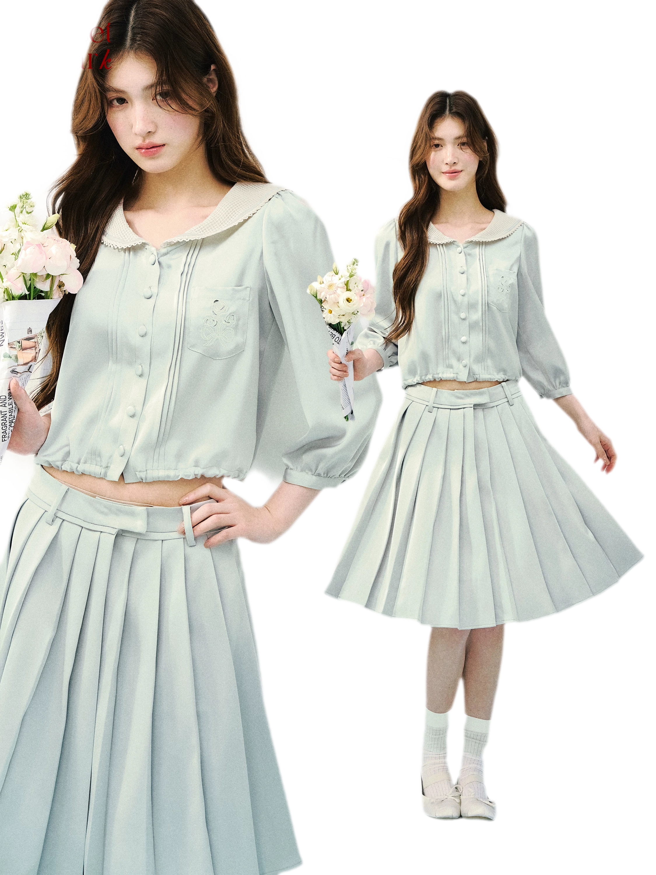 Mint Chronicle Navy Collar Embroidered Set
