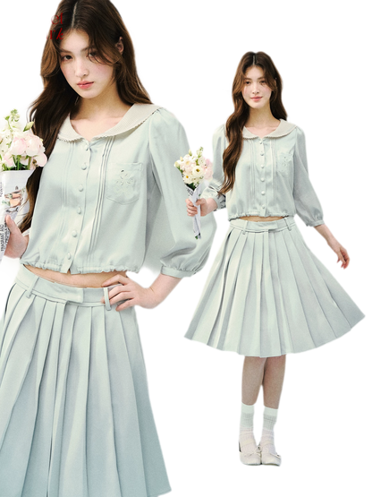 Mint Chronicle Navy Collar Embroidered Set