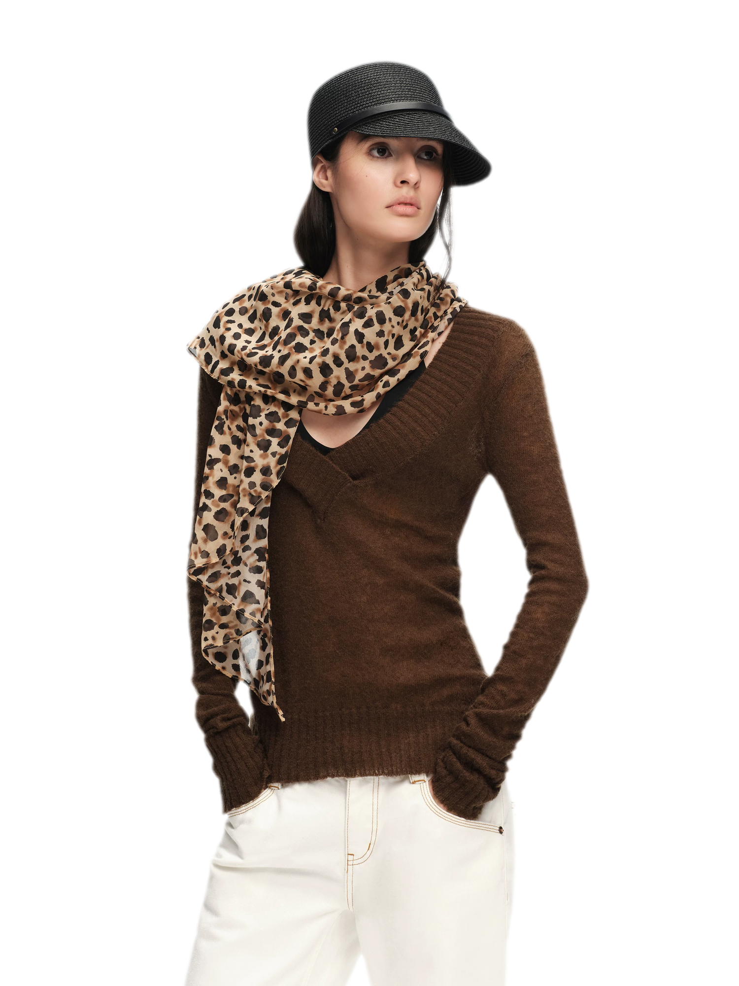 Faux Mohair Deep-V Sweater
