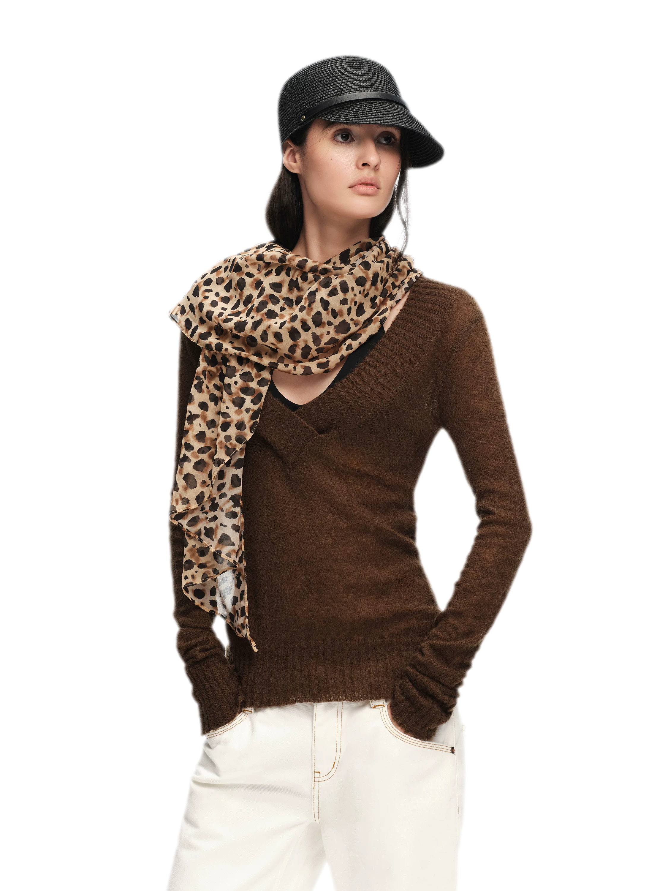 Faux Mohair Deep-V Sweater