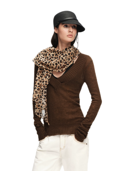 Faux Mohair Deep-V Sweater