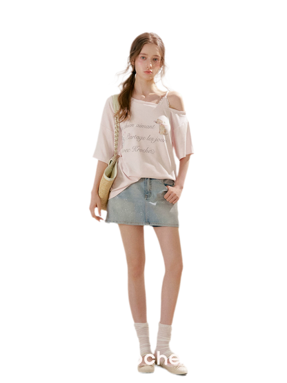 Shiny Denim A-line Skirt