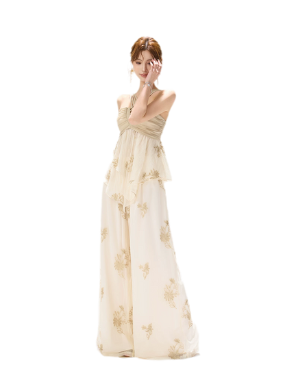 Embroidered Chiffon Halter Set