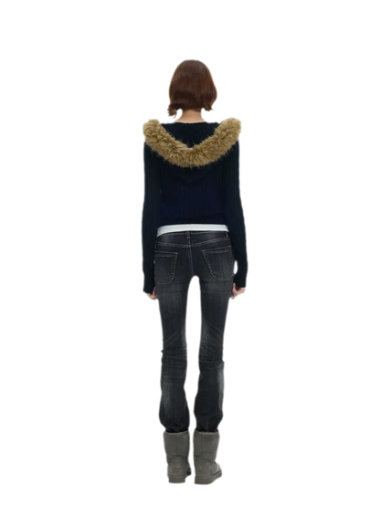 Washed Low-Rise Flare Jeans
