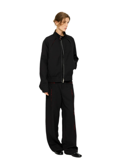 Textured Contrast Harrington Jacket
