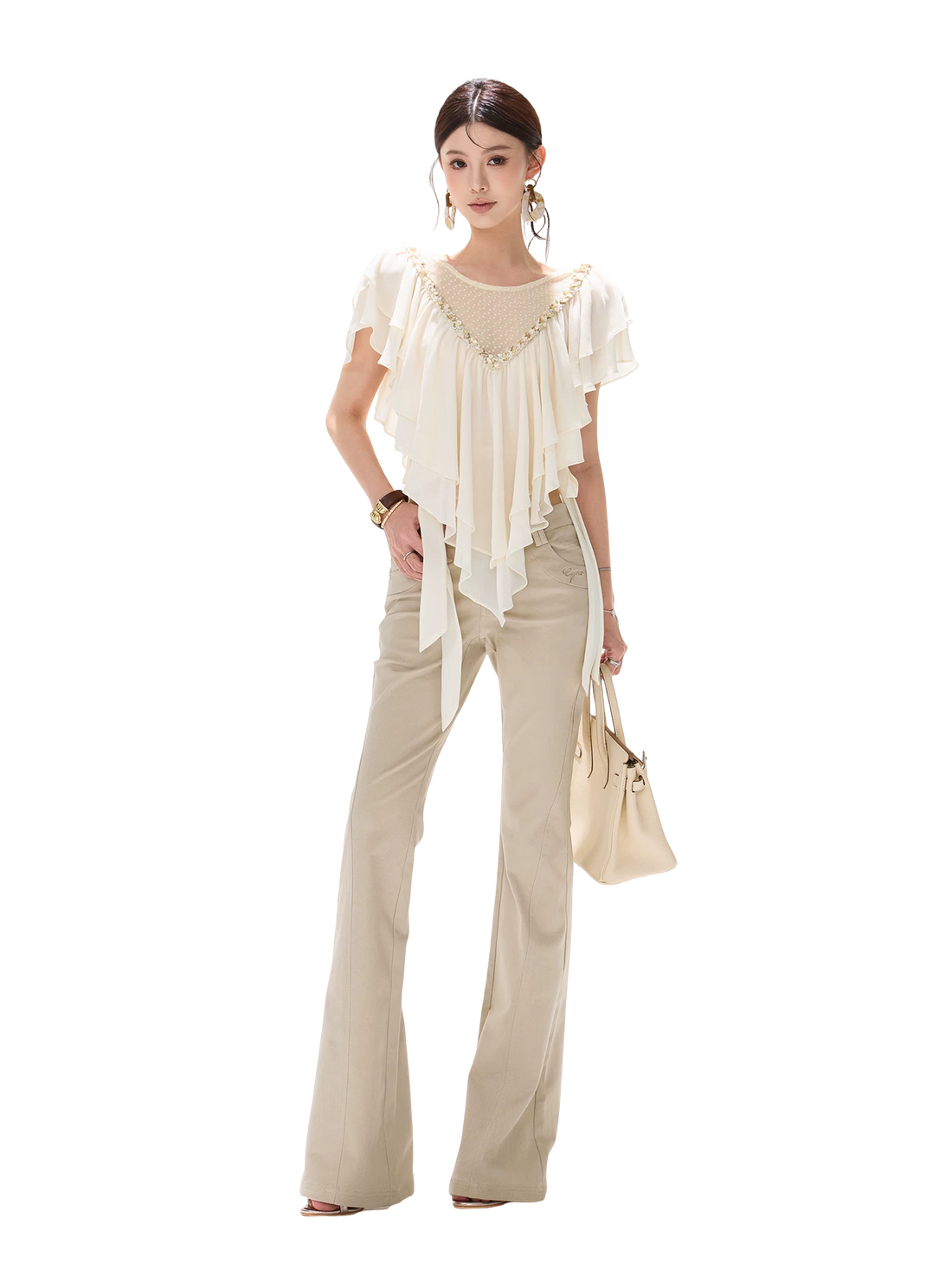 Slim Fit Flared Cotton Blend Pants