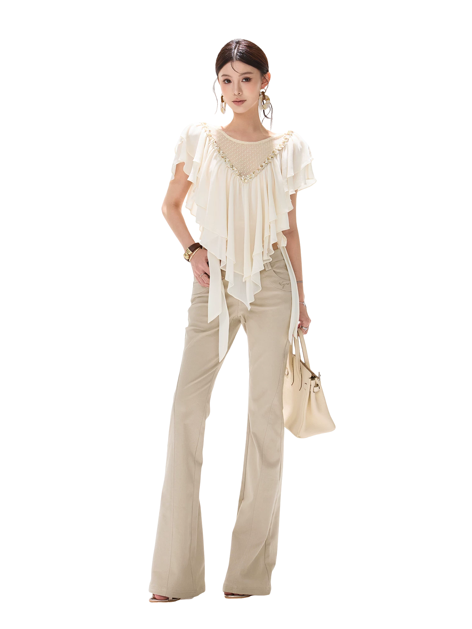 Slim Fit Flared Cotton Blend Pants