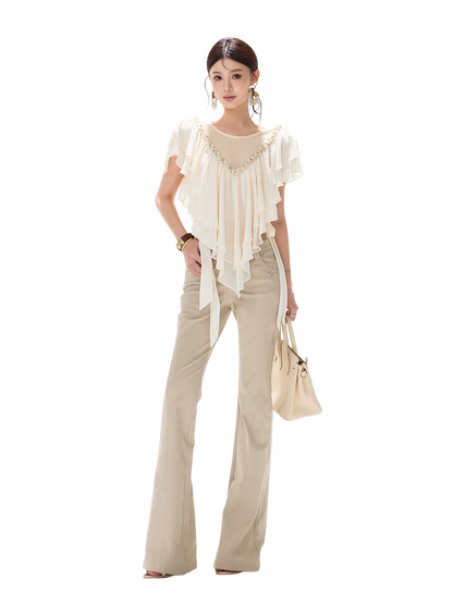 Slim Fit Flared Cotton Blend Pants