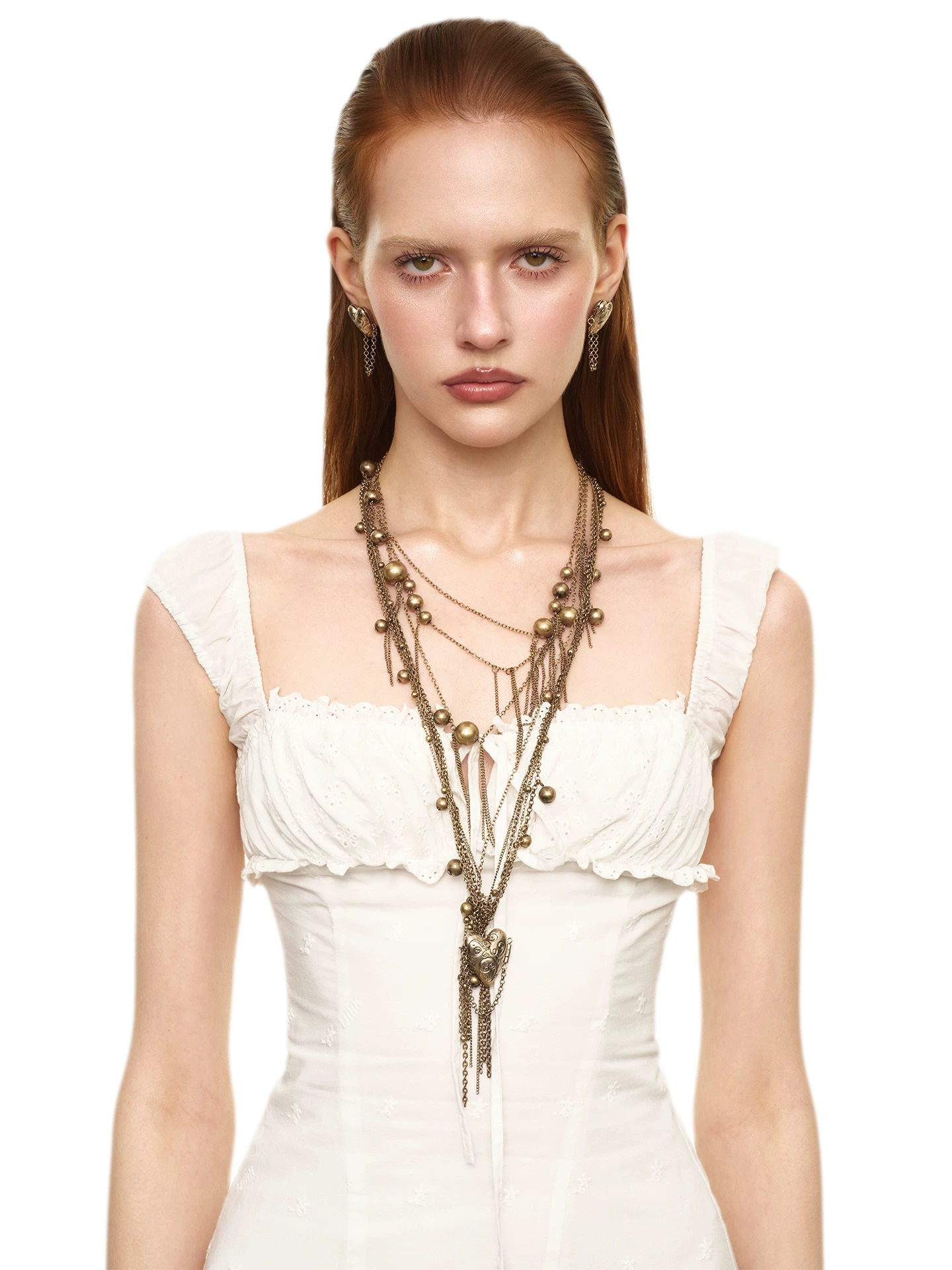 Vintage French Multi-Layer Heart Tassel Necklace