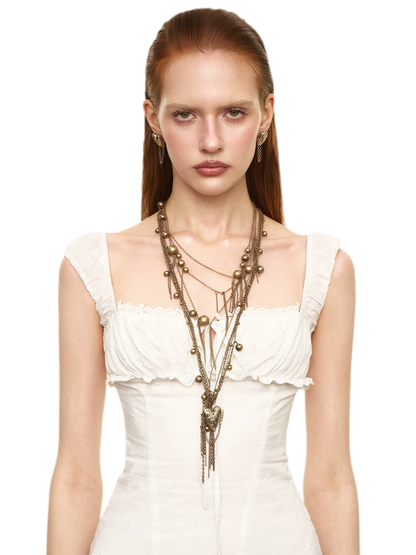 Vintage French Multi-Layer Heart Tassel Necklace