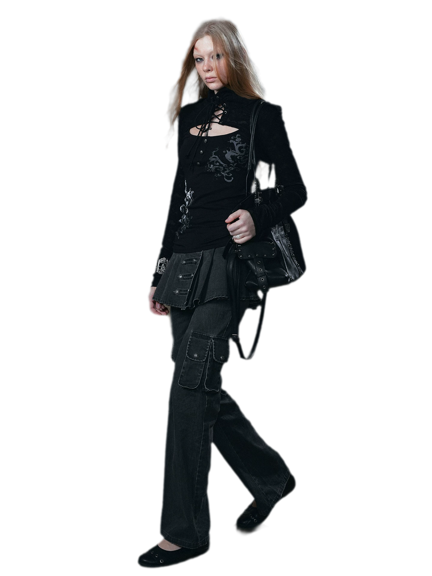 Silver Foil Gothic Lace-Up Top