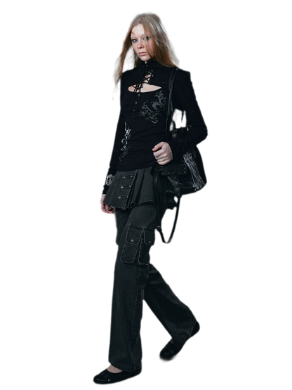 Silver Foil Gothic Lace-Up Top
