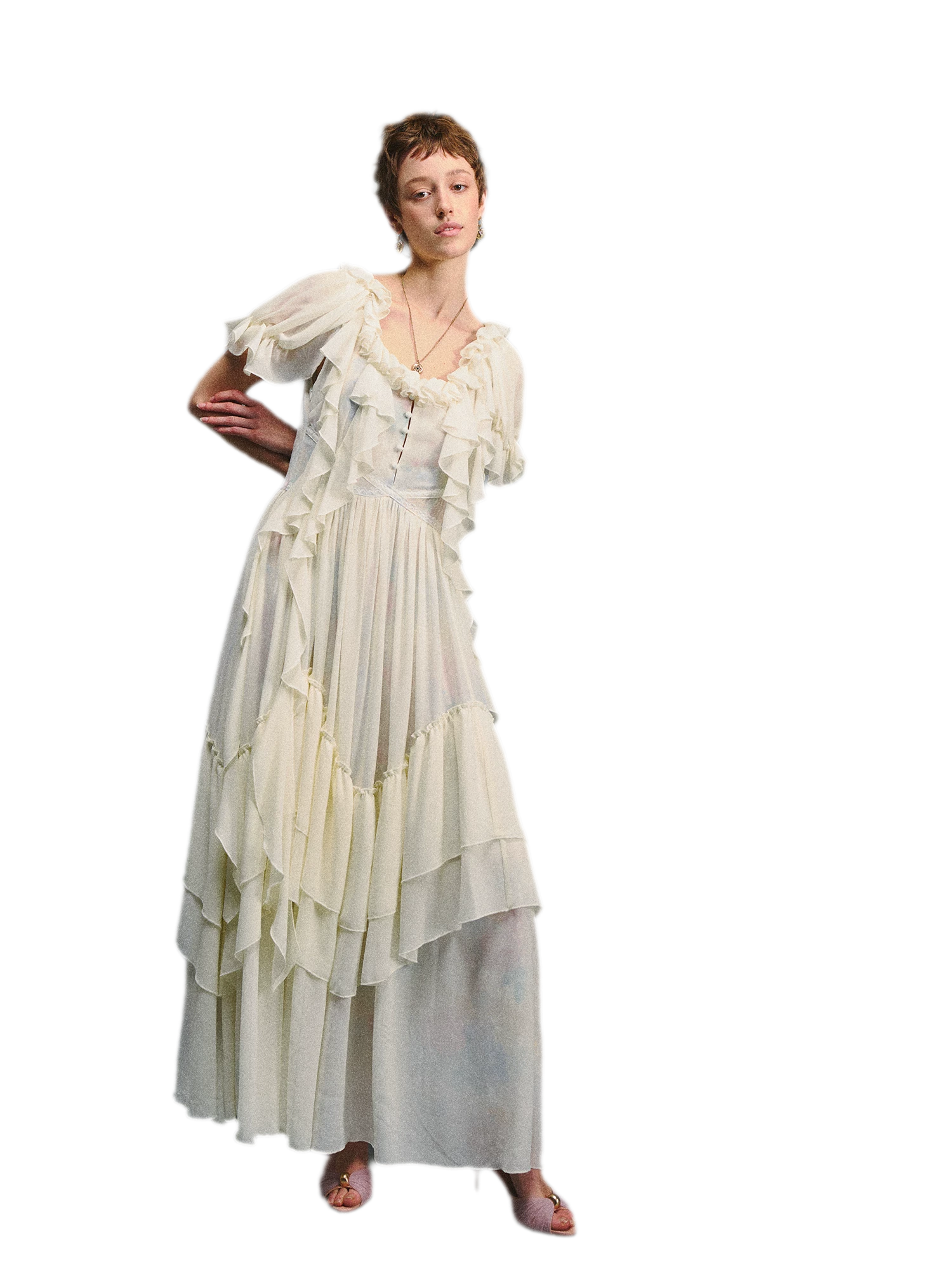Ruffled Lace Chiffon Dress