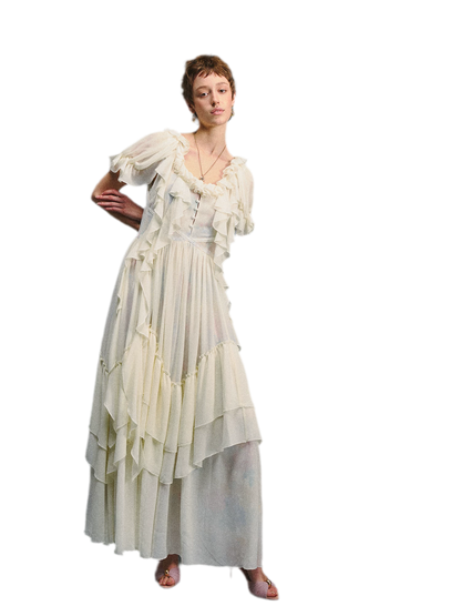 Ruffled Lace Chiffon Dress