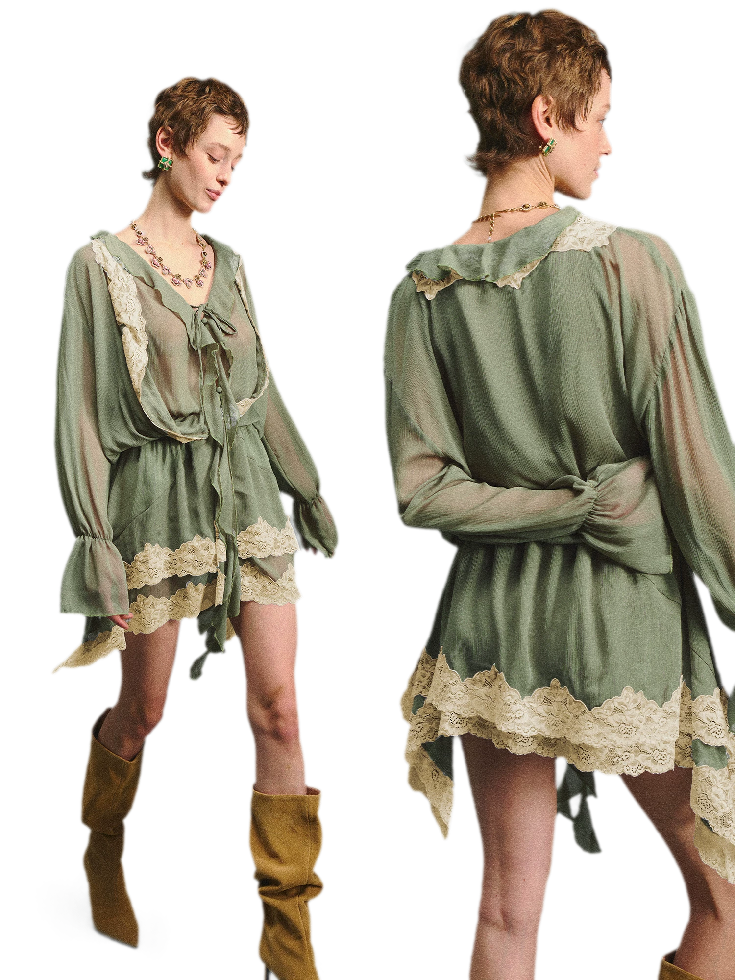 Vintage Moss Green Lace Dress