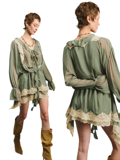 Vintage Moss Green Lace Dress