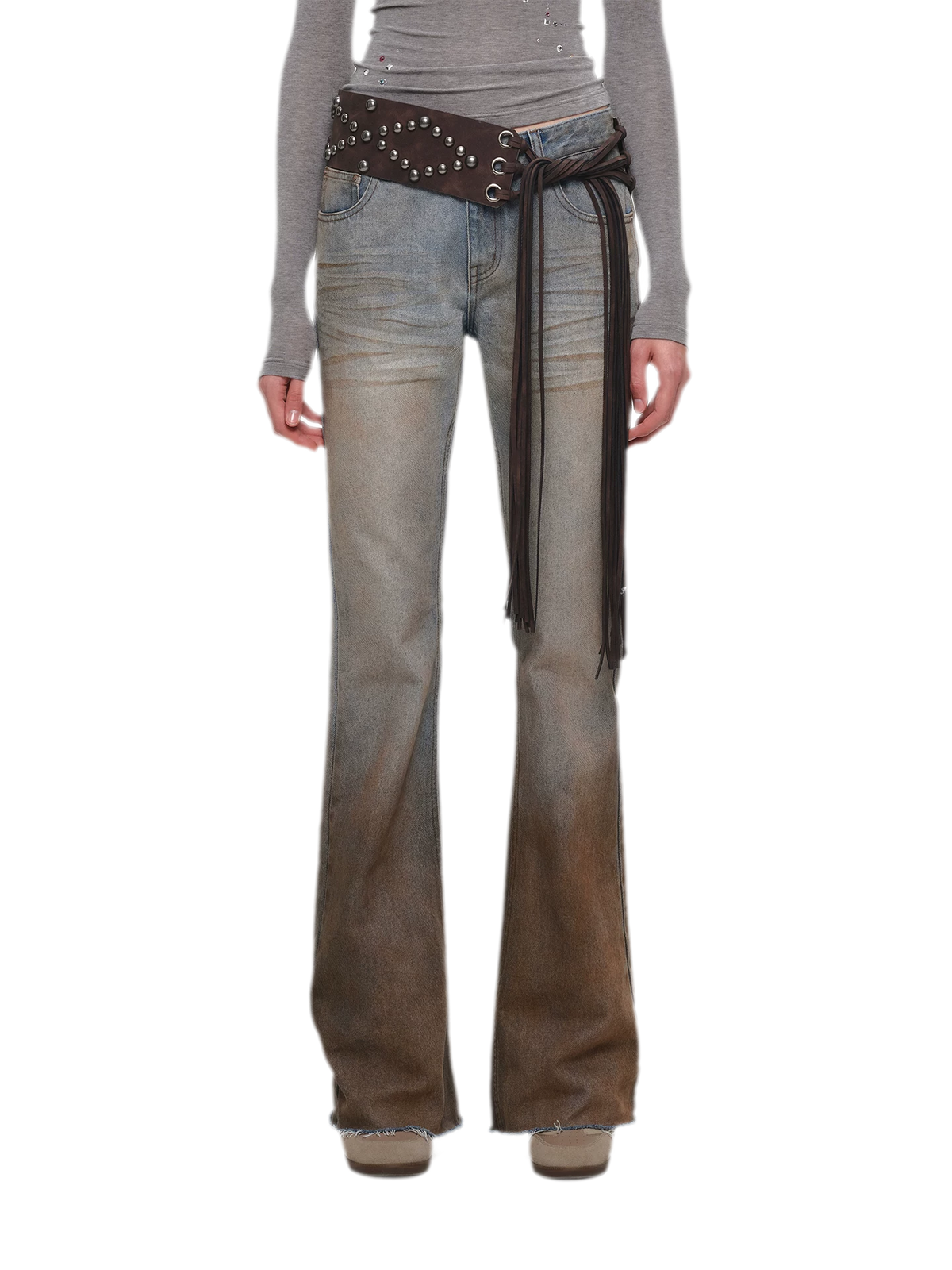 Quần jeans ống loe chuyển màu phong cách vintage