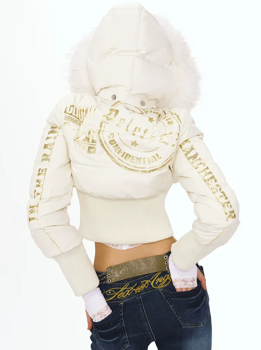 Cropped Faux Fur Down Jacket