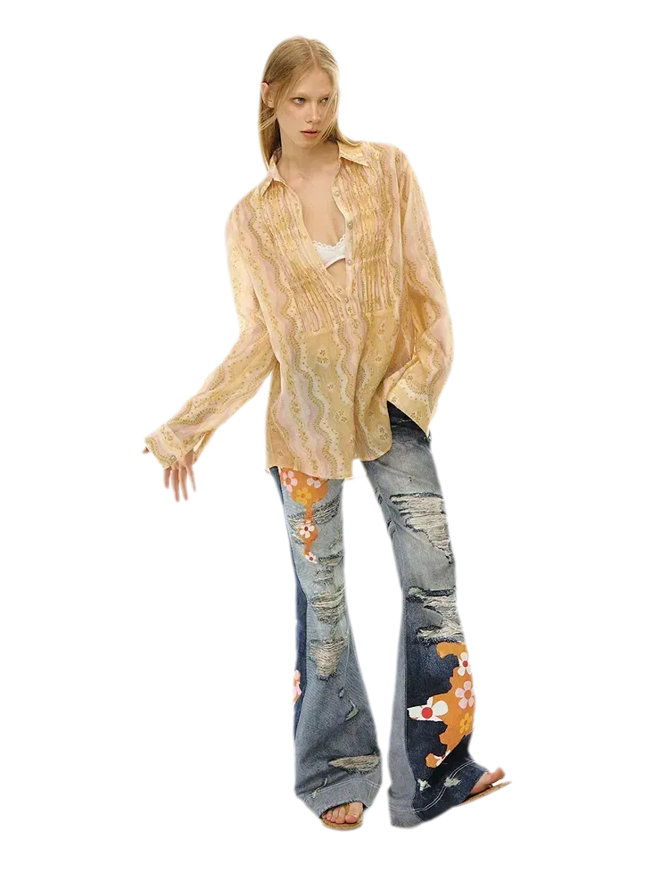 Sheer Print Shirt Jacket