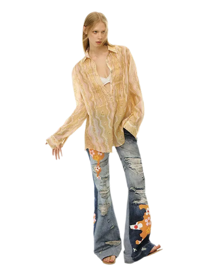 Sheer Print Shirt Jacket