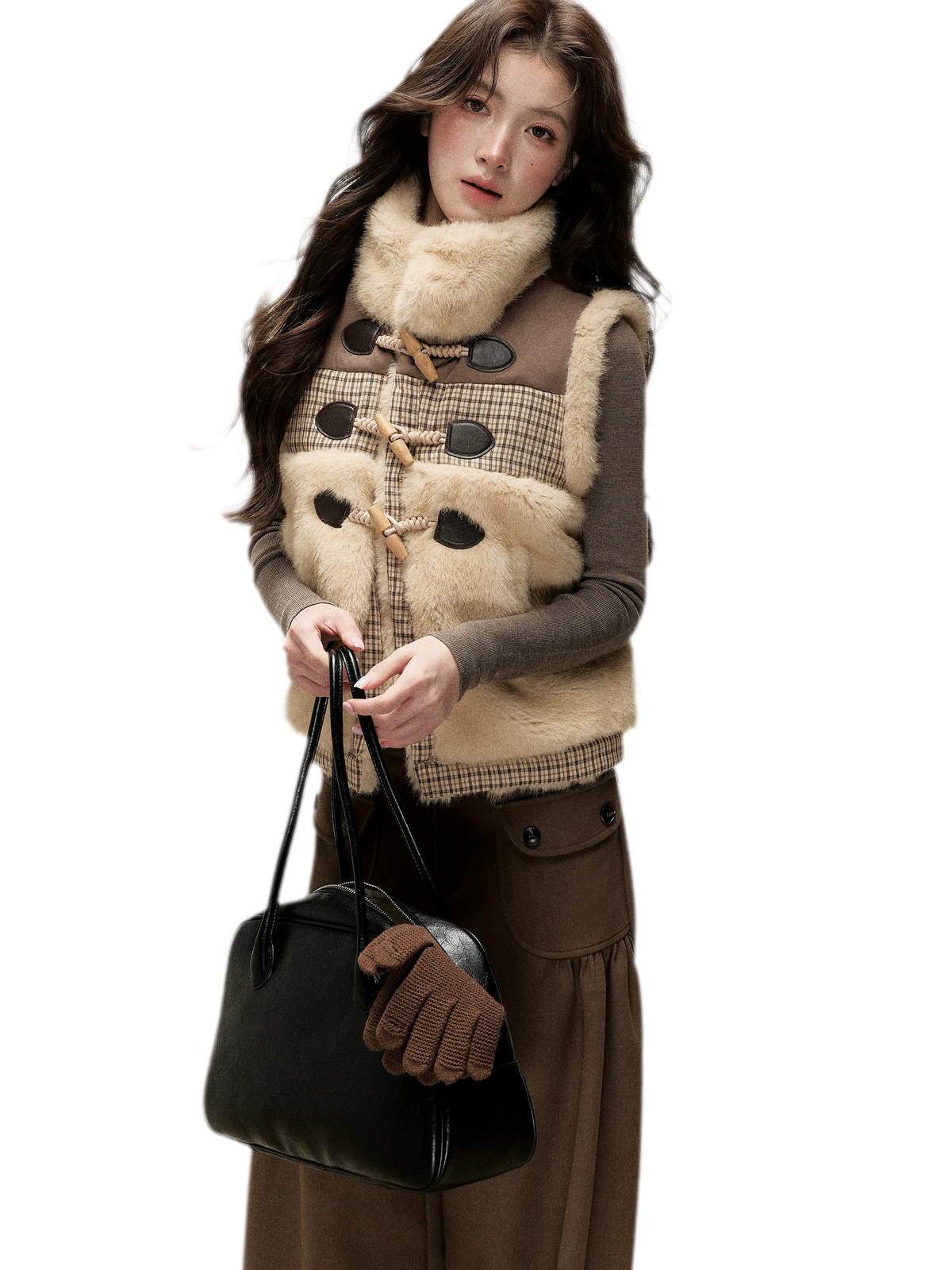Gilet a quadri in peluche con alamari