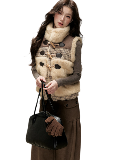 Gilet a quadri in peluche con alamari
