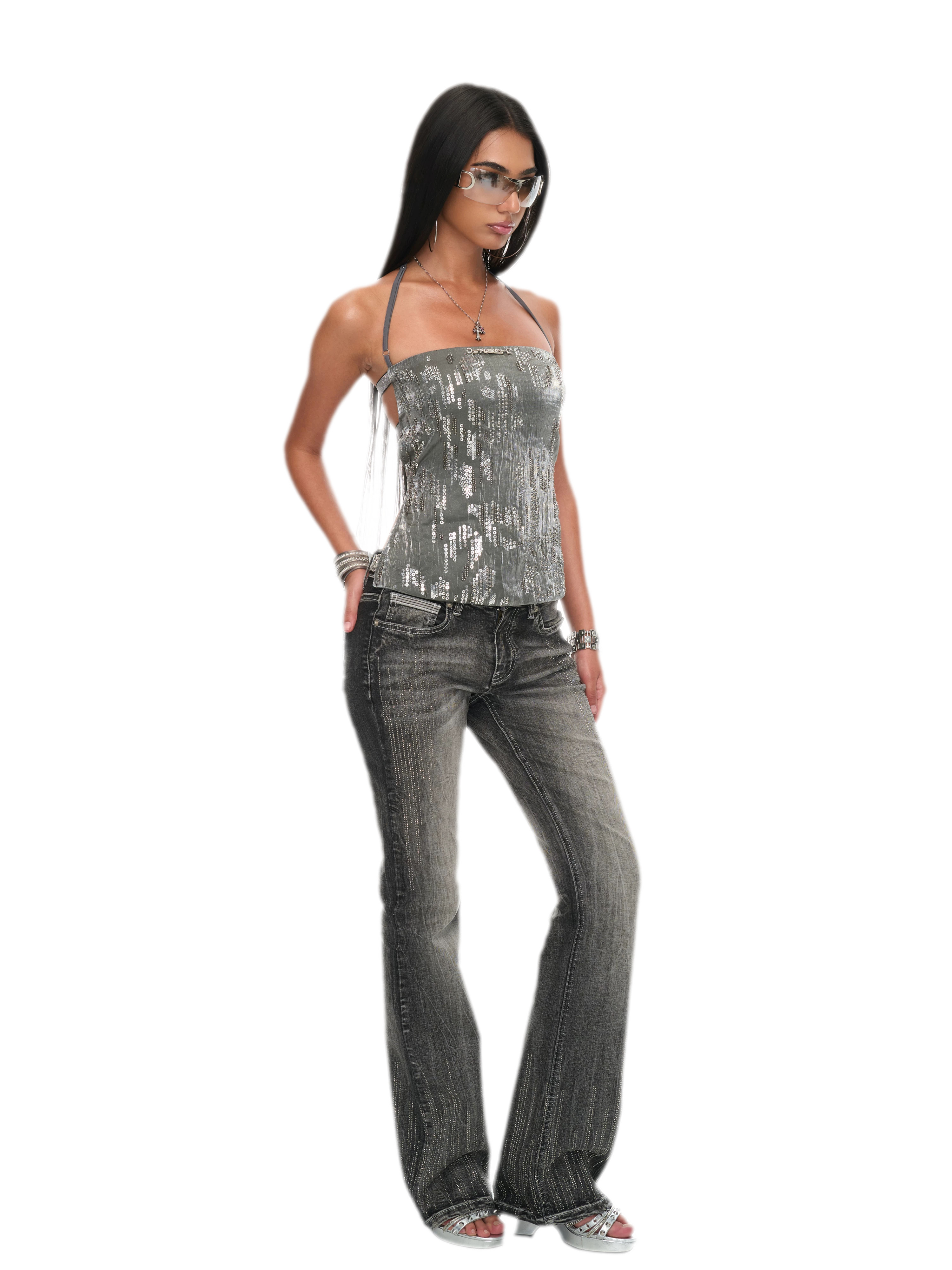 Sequin Cutout Halter Top