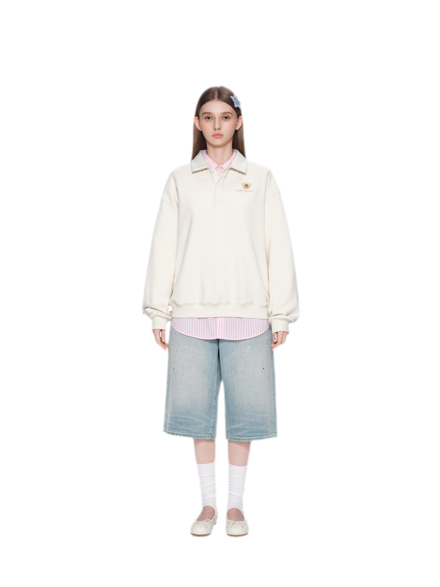 Textured Loose Polo Sweatshirt