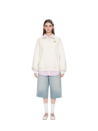 Textured Loose Polo Sweatshirt