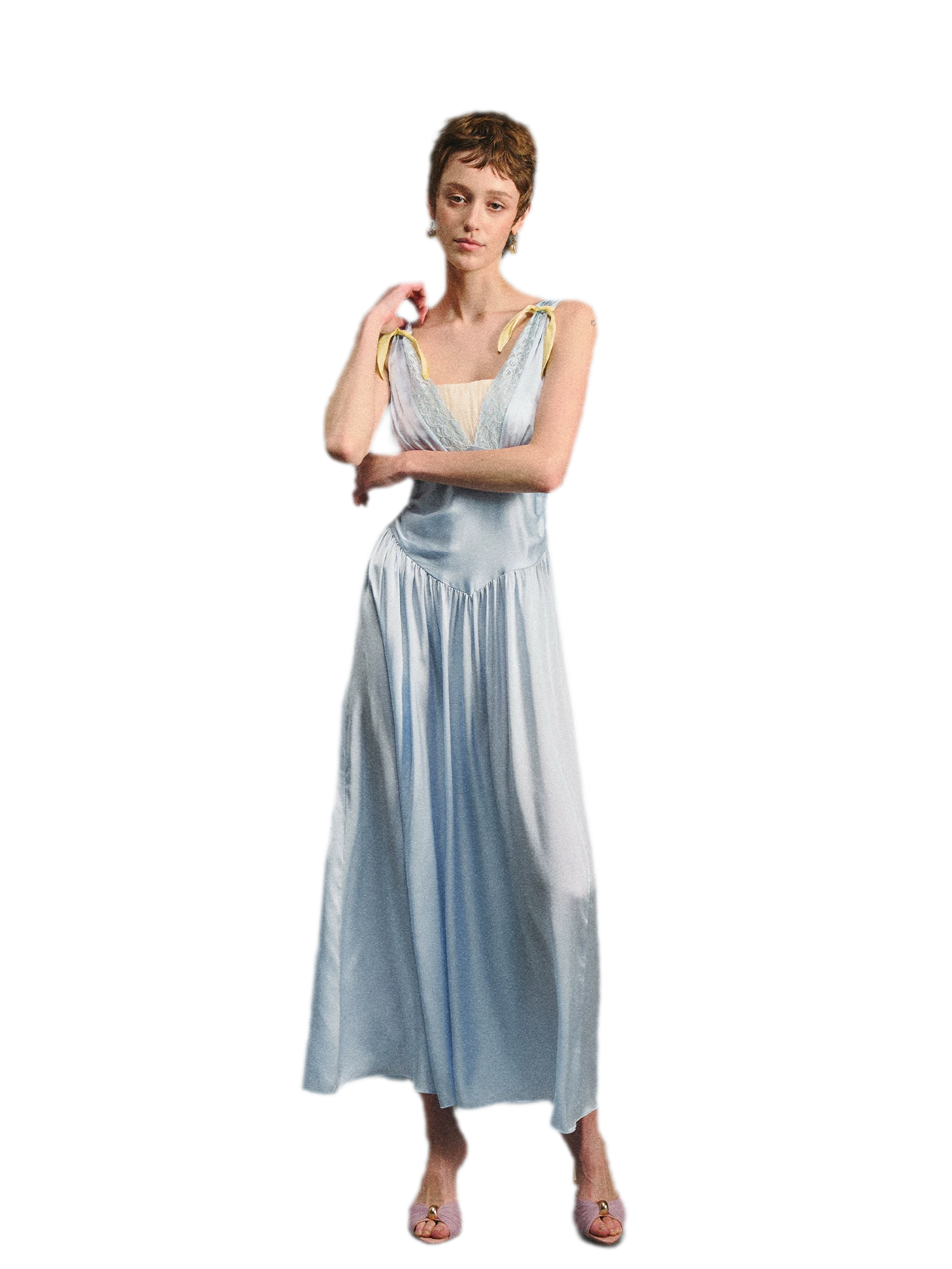 Lace Tie Satin Dress