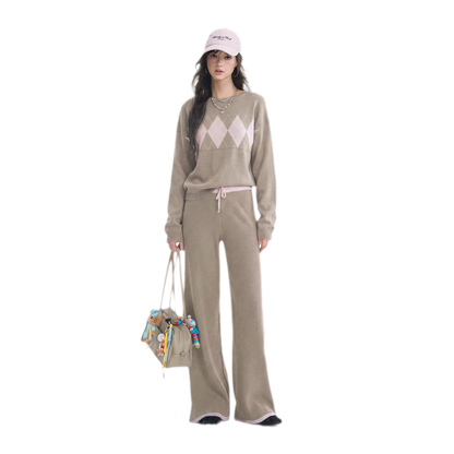 Argyle Off-Shoulder Knit Set
