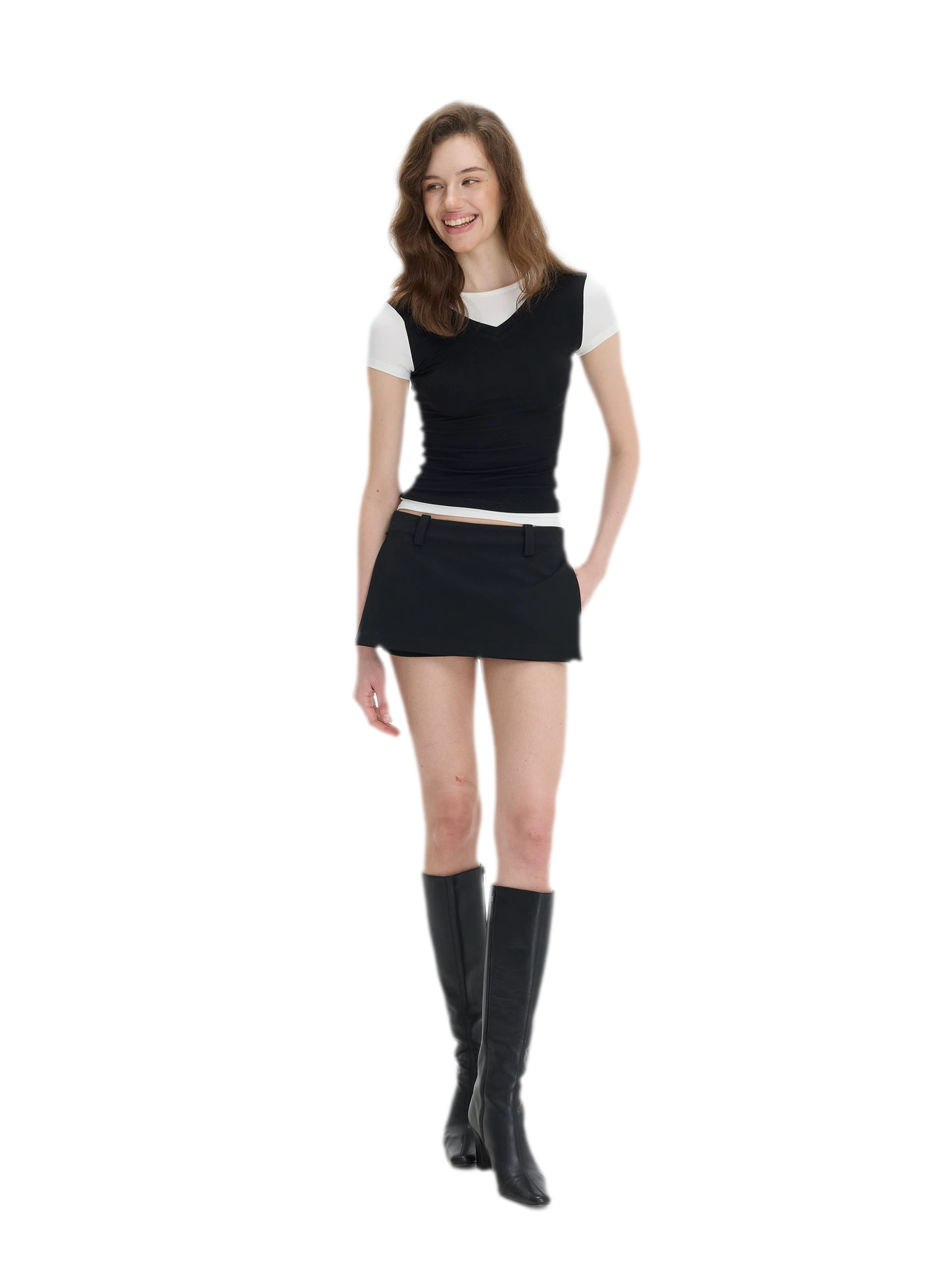 Contrast Faux Two-Piece T-Shirt